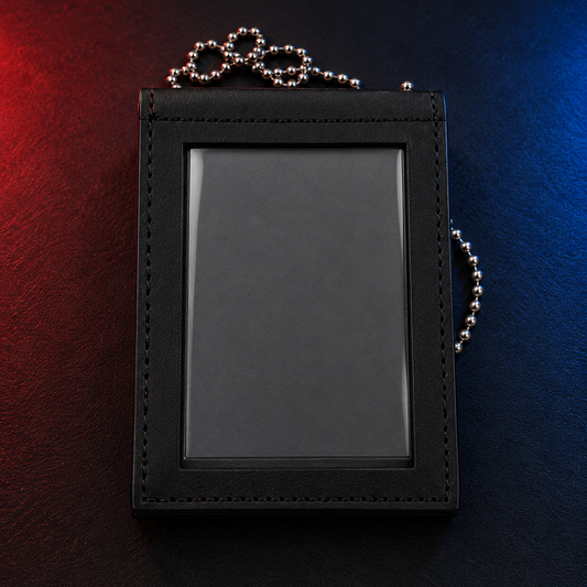 Rear ID window of Boston Leather neck-chain badge and ID holder