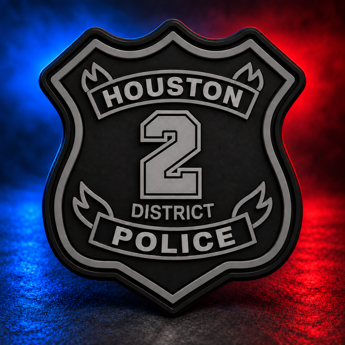 HPD District 2 subdued PVC patch concept on Mobile Cop Shop background