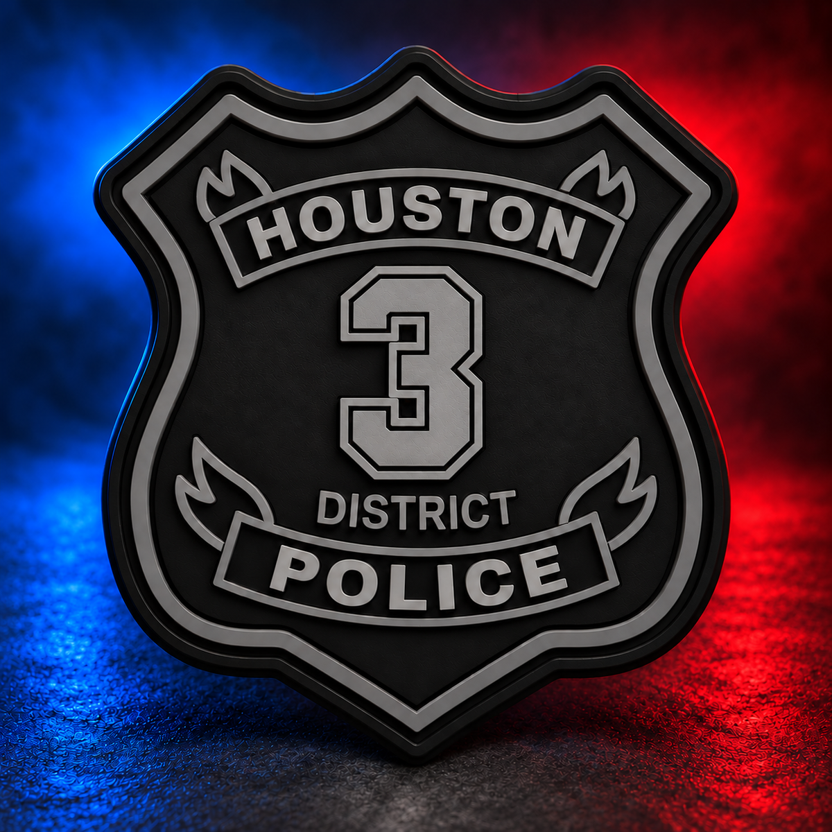 HPD District 3 subdued PVC patch concept on Mobile Cop Shop background