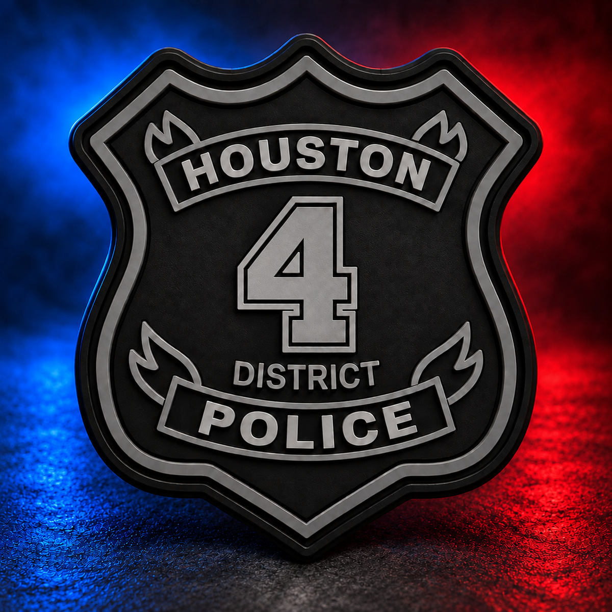 HPD District 4 subdued PVC patch concept on Mobile Cop Shop background
