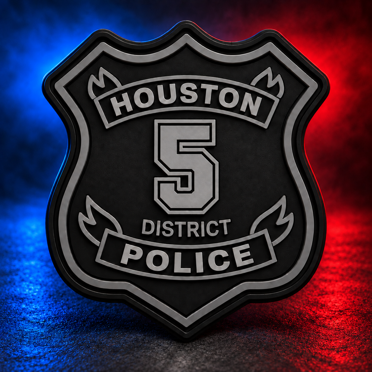 HPD District 5 subdued PVC patch concept on Mobile Cop Shop background