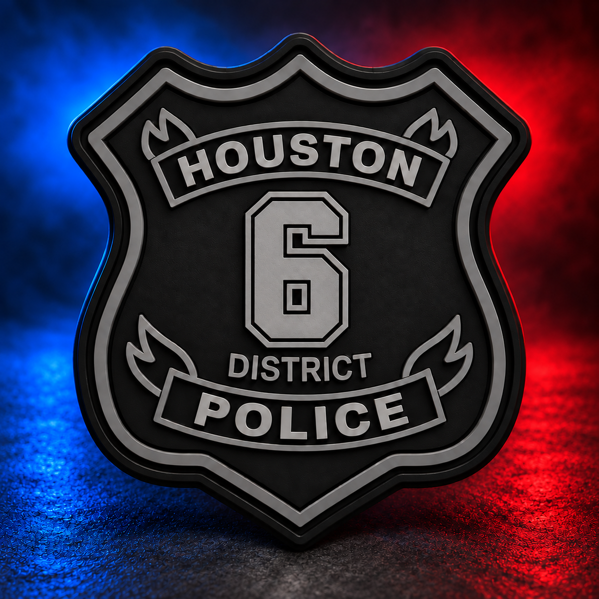 HPD District 6 subdued PVC patch concept on Mobile Cop Shop background