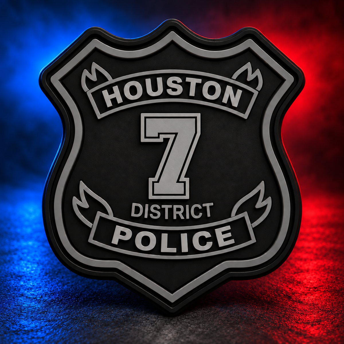 HPD District 7 subdued PVC patch concept on Mobile Cop Shop background
