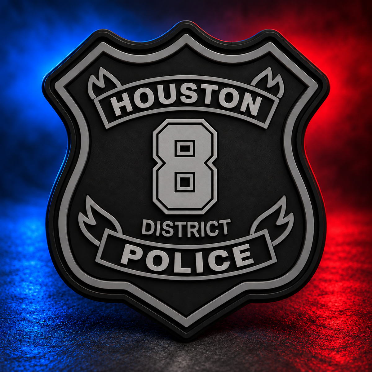 HPD District 8 subdued PVC patch concept on Mobile Cop Shop background