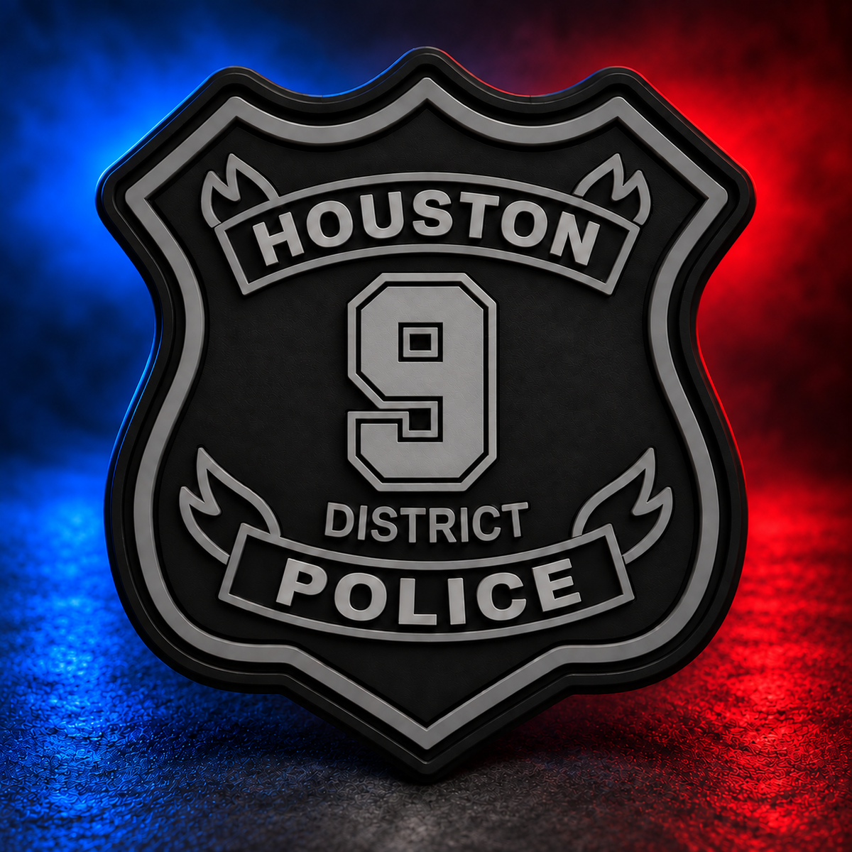 HPD District 9 subdued PVC patch concept on Mobile Cop Shop background