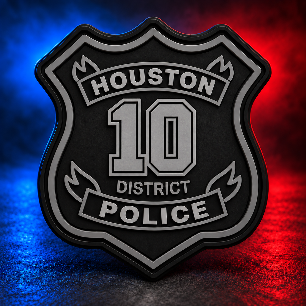 HPD District 10 subdued PVC patch concept on Mobile Cop Shop background