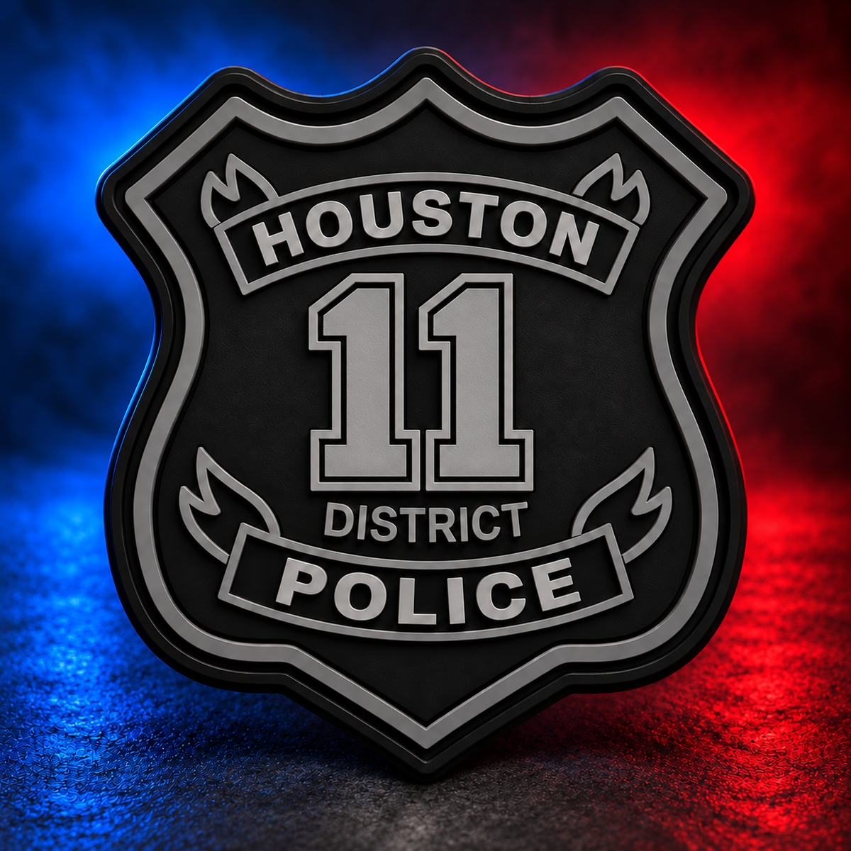 HPD District 11 subdued PVC patch concept on Mobile Cop Shop background