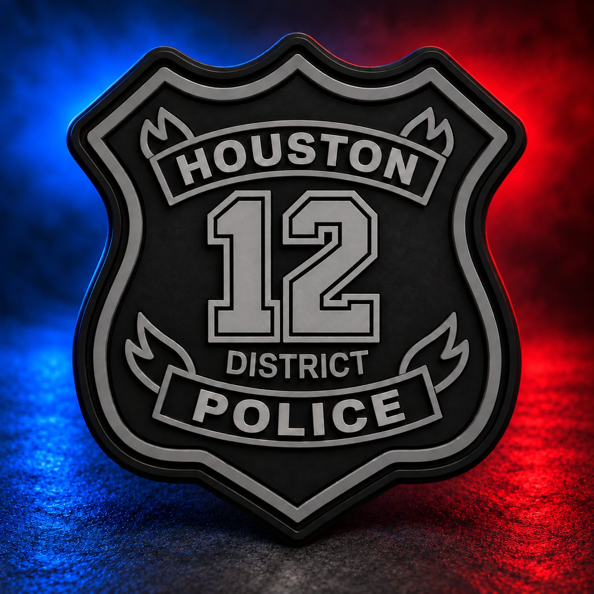HPD District 12 subdued PVC patch concept on Mobile Cop Shop background