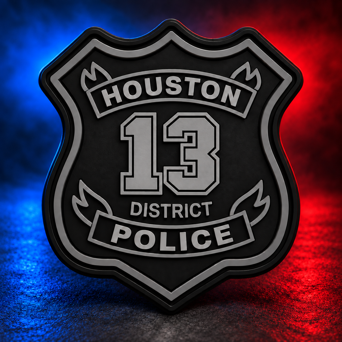 HPD District 13 subdued PVC patch concept on Mobile Cop Shop background