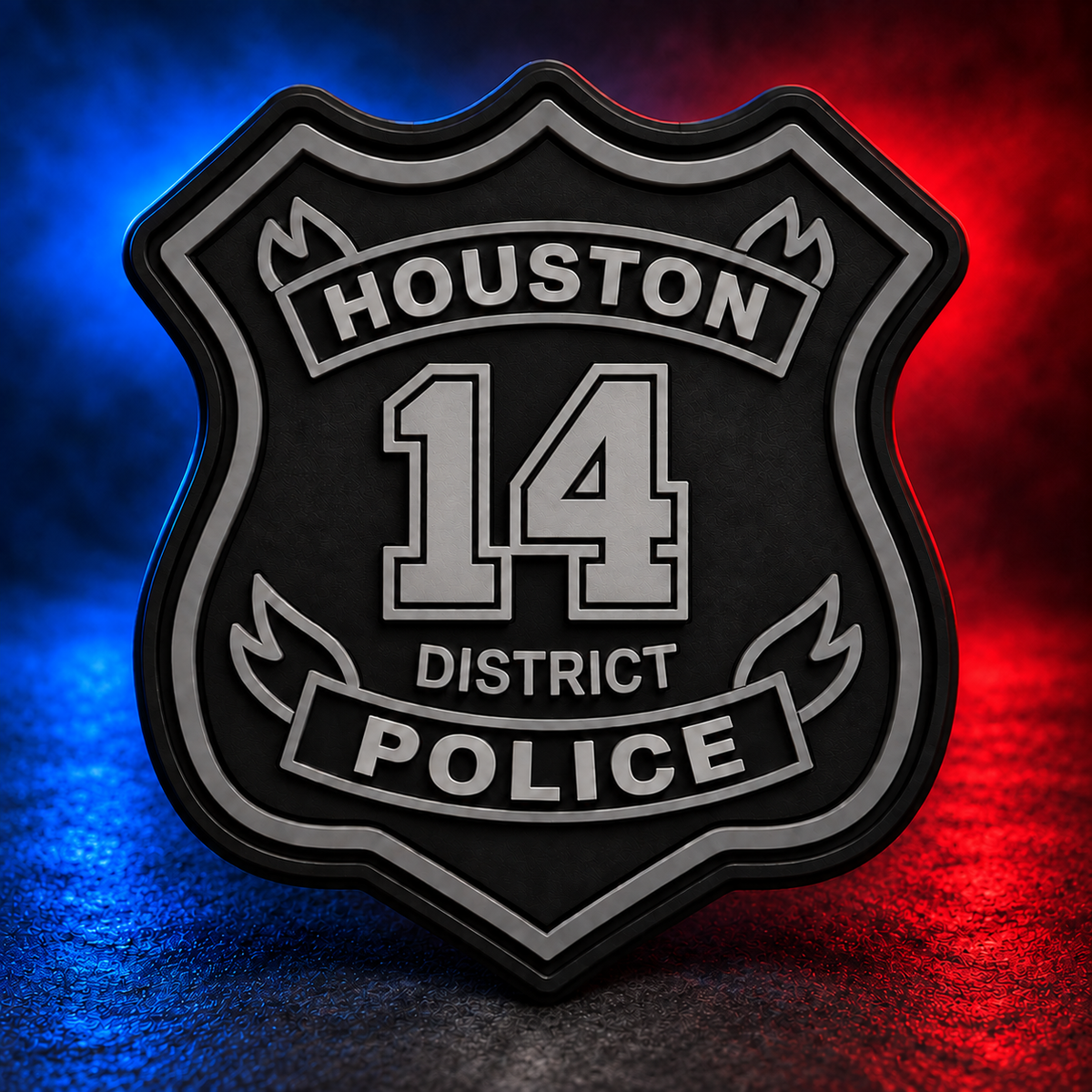 HPD District 14 subdued PVC patch concept on Mobile Cop Shop background