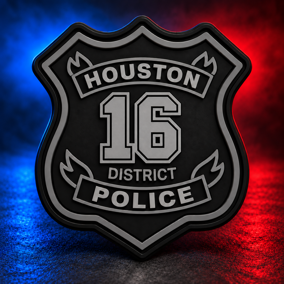 HPD District 16 subdued PVC patch concept on Mobile Cop Shop background