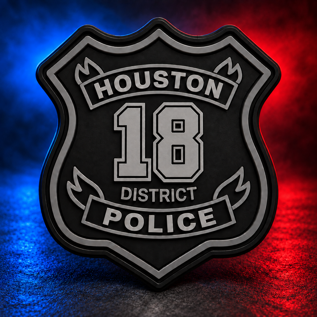 HPD District 18 subdued PVC patch concept on Mobile Cop Shop background