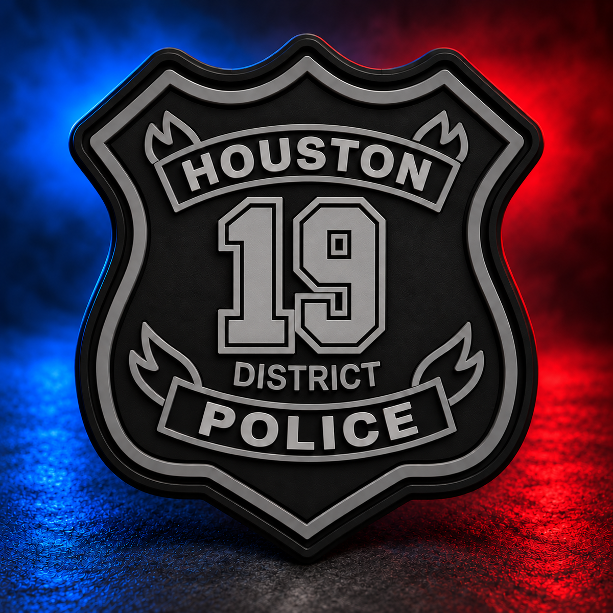 HPD District 19 subdued PVC patch concept on Mobile Cop Shop background