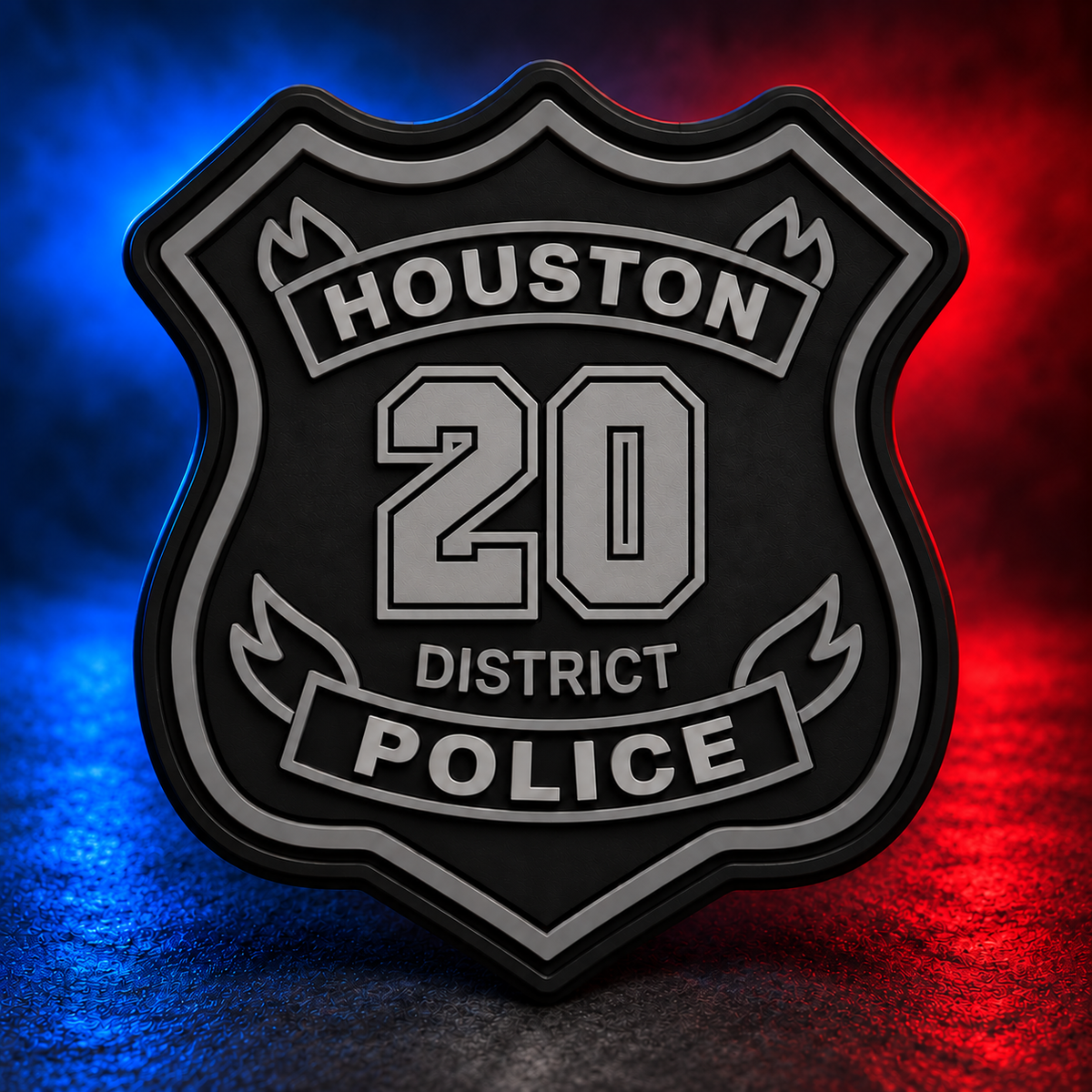 HPD District 20 subdued PVC patch concept on Mobile Cop Shop background