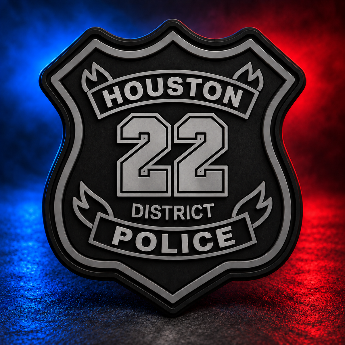 HPD District 22 subdued PVC patch concept on Mobile Cop Shop background