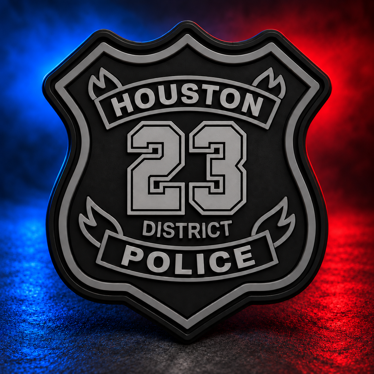 HPD District 23 subdued PVC patch concept on Mobile Cop Shop background