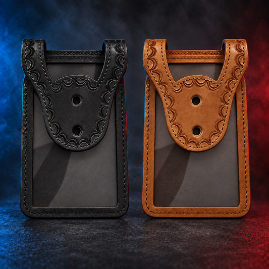 Leather Shirt Pocket Badge Holder - Black and Brown