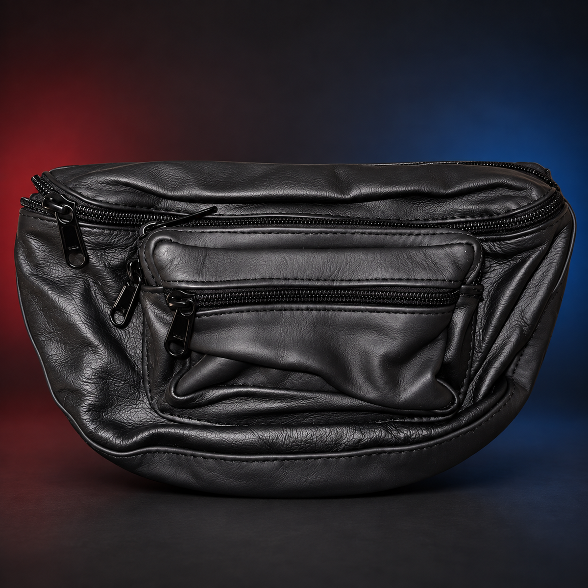 Black leather large fanny pack holster