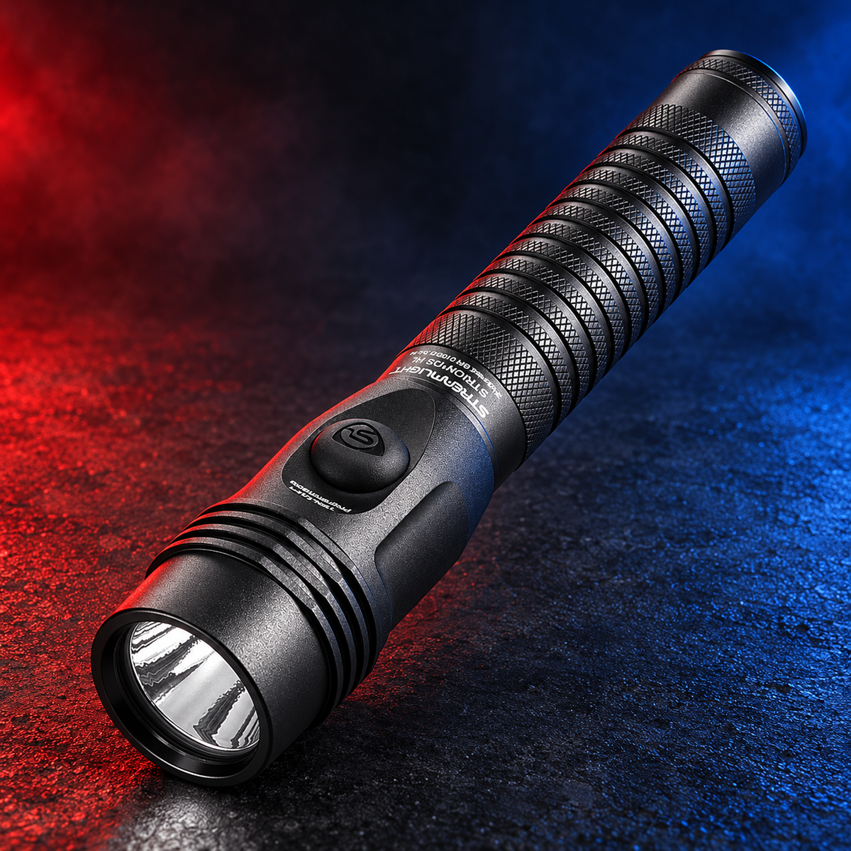 Streamlight Strion DS HL flashlight on Mobile Cop Shop red and blue background