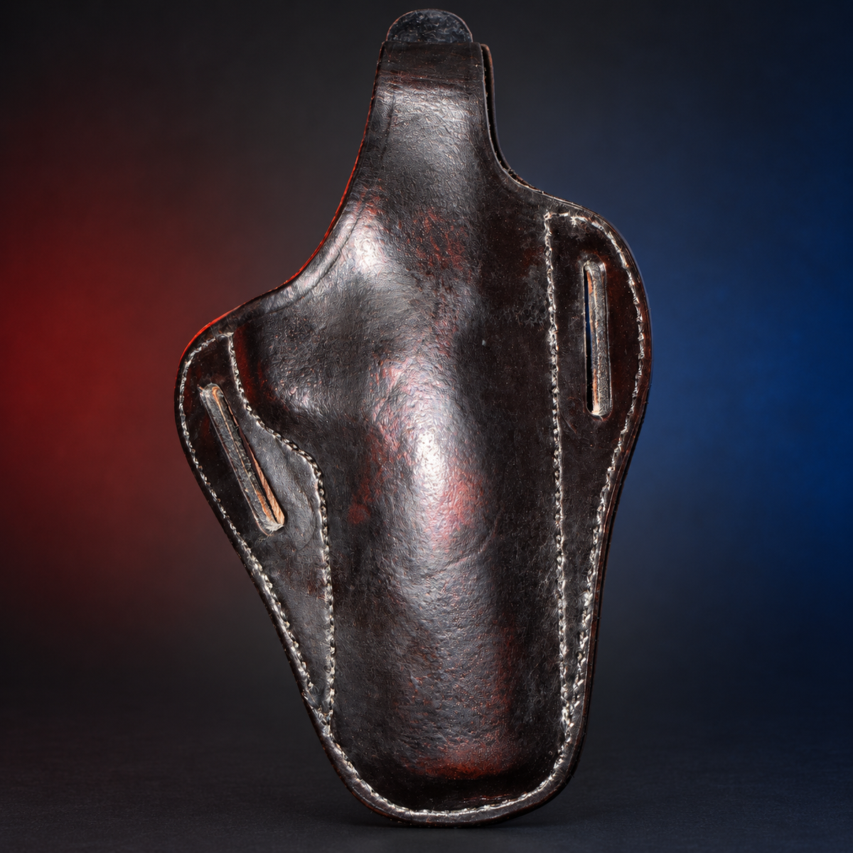 Walnut leather 248-10 pancake holster with visible finish wear